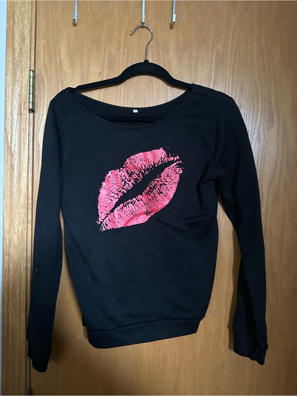 Black Sweatshirt with Red Lip Print